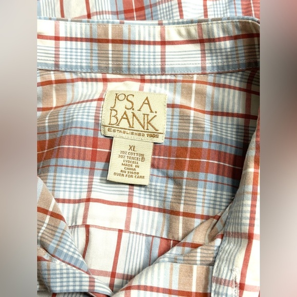Jos A Bank Button Front Shirt Size XL Traditional‎ Fit Orange White Plaid Tencel - Picture 4 of 8